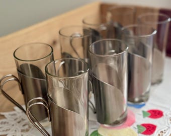 Set di 8 bicchieri da toddy caldi Scanmalay danesi vintage - MCM Barware anni '60 - Supporti rimovibili in acciaio inossidabile - Altezza 5,25"