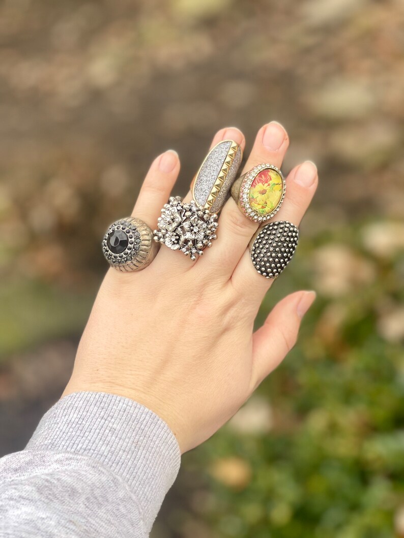 Eclectic Vintage Estate Costume Jewelry Ring Collection Set Etsy