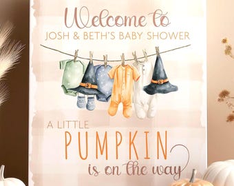 Fall Baby Shower Welcome Sign: 'A Little Pumpkin is on the Way' Custom Foam Board or Personalized Canvas