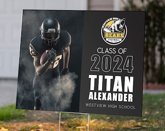 Personalized Yard Signs Custom Design for Any Sport -  24&#39;&#39;x18&#39;&#39; Custom Athlete Front Yard Sign with H-Stake, Photo + Name + Logo + Colors