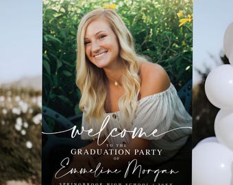 Bienvenidos a la fiesta de graduación, letreros personalizados para celebrar la graduación con fotos de último año, tablero de espuma o lienzo de primera calidad, clase de escuela secundaria/universidad de 2026