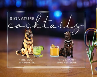 Acrylic Table Stand, Custom Signature Drink Sign, Illustrated Pet Portriat, Personalized Wedding Bar Sign, Acrylic Plaque