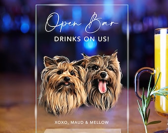 Custom Acrylic Sign Personalized with Pet Portrait, Acrylic Wedding Bar Sign with Stand
