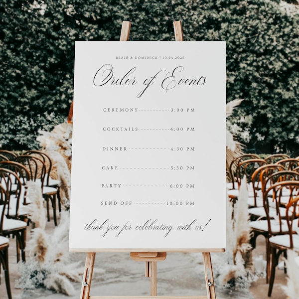 Wedding Order of Events Sign, Modern Reception Sign, Custom Wedding Event Timeline Board, Order of the Day, Premium Foam Board or Canvas