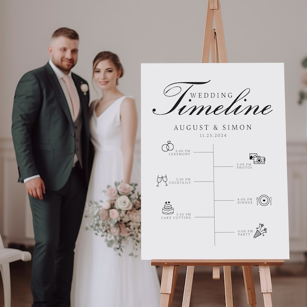 Modern Order of Events - Wedding/Reception Timeline Sign, Custom Wedding Party Decor, Wedding Itinerary, Premium Foam Board or Canvas