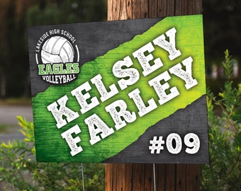 Volleyball Yard Sign | Name & Number Personalized School Name + Team + Colors -  24&#39;&#39;x18&#39;&#39; Custom Sports Yard Sign, Coroplast with H-Stake