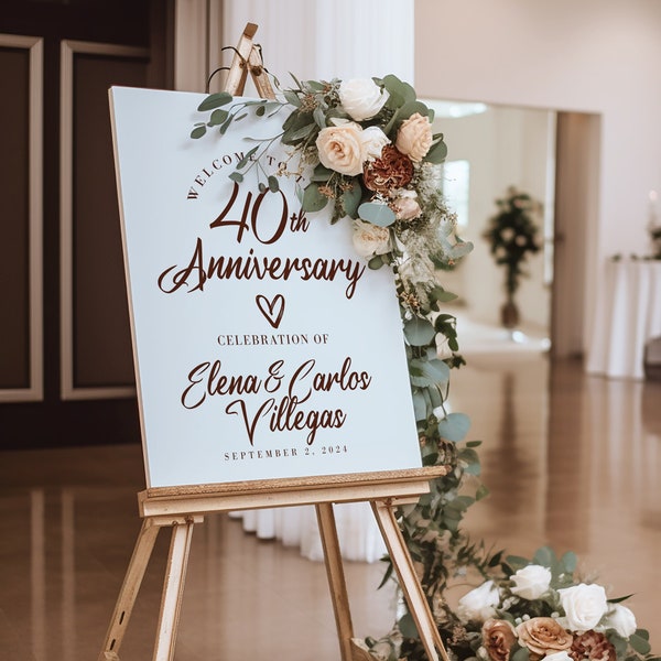 Welcome to the 40th Anniversary Party Entrance Sign, Minimalistic Signage, Couple's Wedding Milestone Display,  Premium Foam Board or Canvas