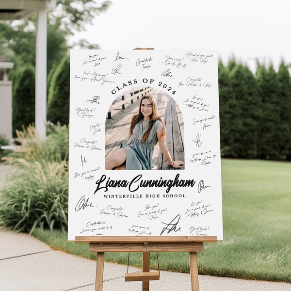 Arched Photo Grad Party Guestbook Signature Sign, Personalized Senior Guestbook Alternative, Large Event Signs, Premium Foam Board or Canvas