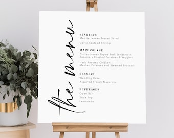 Custom Wedding Menu Sign: Modern Bar Display, Foam Board or Canvas
