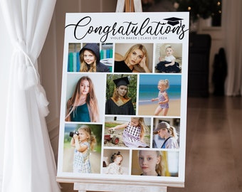 11 Photo Collage - Graduation Photo board, Class of 2024 High School/College, Party or Event Entrance Signs, Premium Foam Board or Canvas