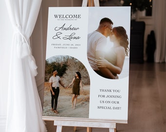 Welcome to Our Wedding - 2 Photo Welcome Sign, Custom Welcome to the Party Sign, Couple's Wedding Displays, Premium Foam Board or Canvas