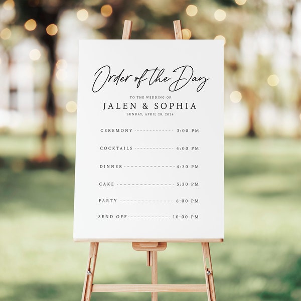 Order of the Day - Wedding/Reception Timeline Sign, Custom Wedding Event Timeline Board, Time of Events, Premium Foam Board or Canvas