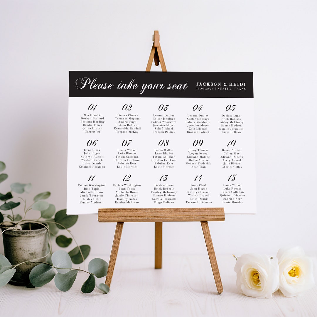 Personalized Wedding Seating Chart Sign: Elegant Table Display, Foam ...