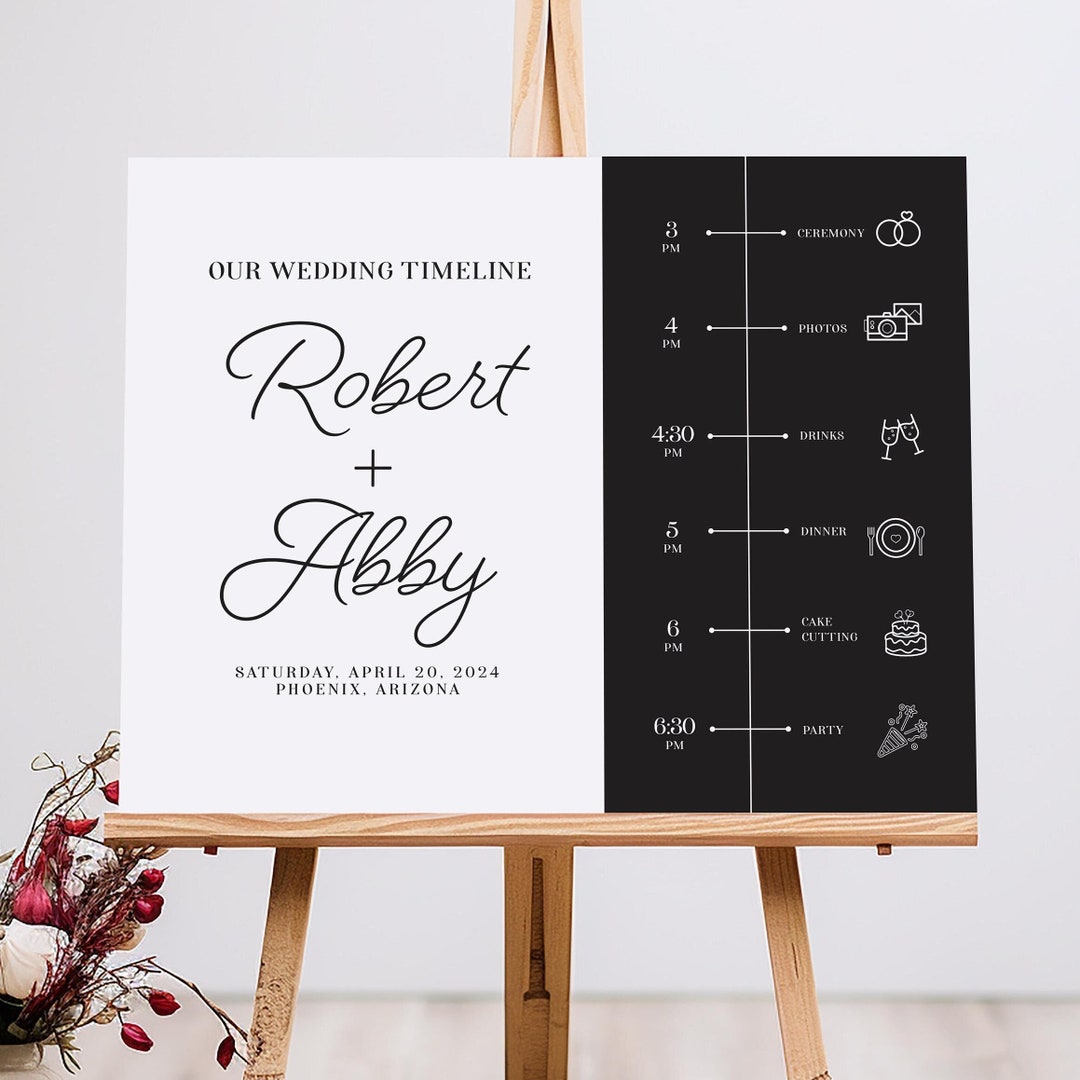 Custom Wedding Timeline Sign: Modern Reception Decor, Foam Board or ...