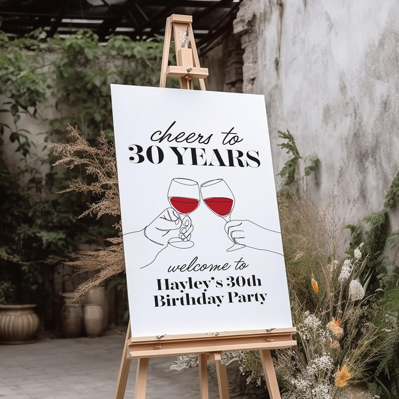 ¡Saludos por 30 años! Letrero de bienvenida para fiesta de cumpleaños, decoración personalizada para la entrada, ideal para fiestas de cumpleaños, cartón pluma o lienzo premium. imagen 2