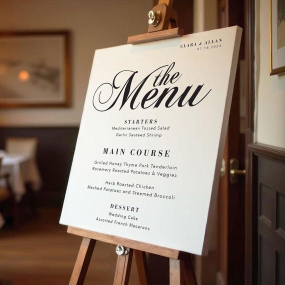 Custom Wedding Menu Sign | Personalized Reception Menu Board | Elegant Dinner Party Display | Foam Board or Canvas