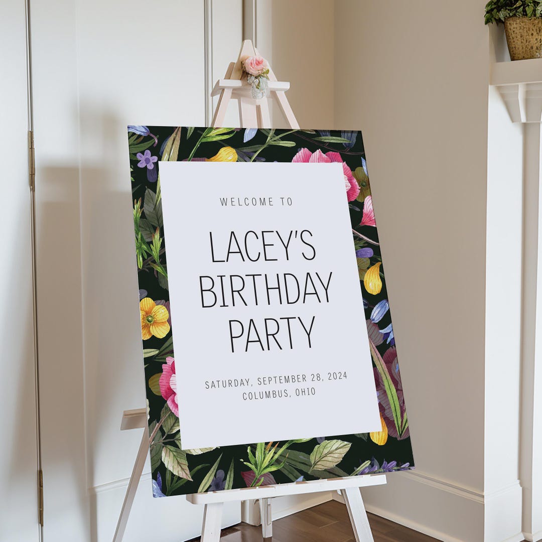 Floral Birthday Party Welcome Sign Minimalist Bday Decor Etsy