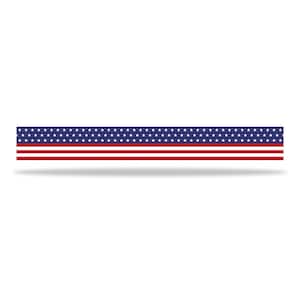 May include: Rectangular graphic featuring the American flag design. The top section is blue with white stars, and the bottom has red and white stripes. The design is set against a white background.