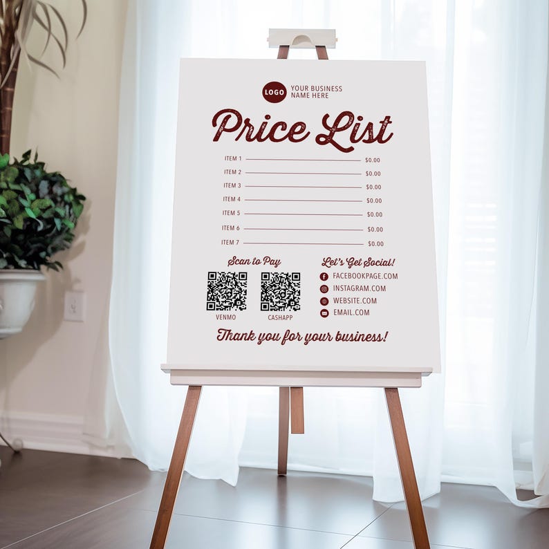 Fall Festival Price List & Scan to Pay Sign, Vendor Pricing Signs ...