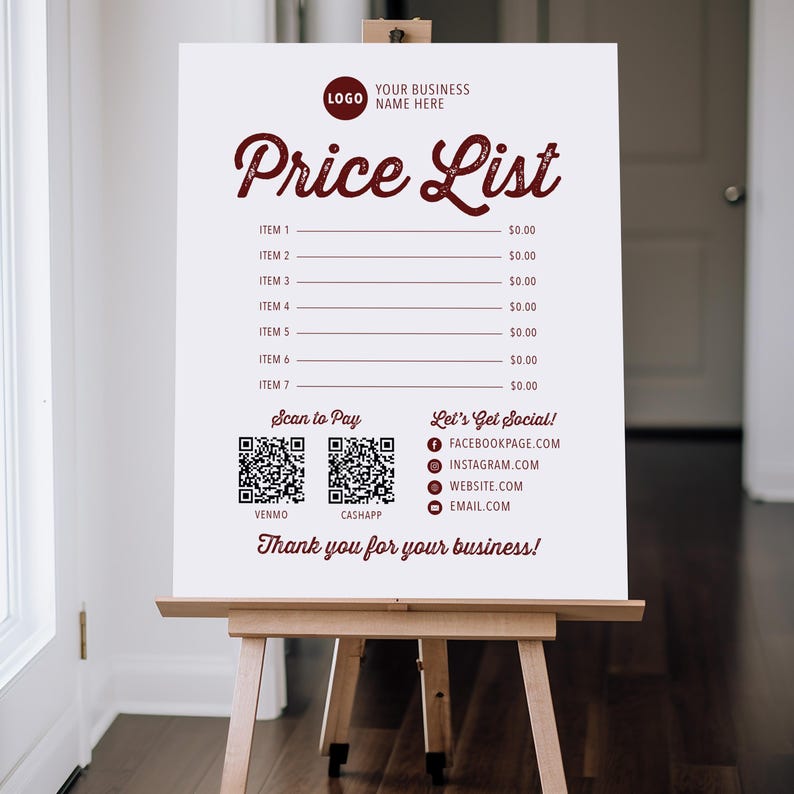 Fall Festival Price List & Scan to Pay Sign, Vendor Pricing Signs ...