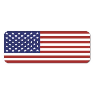 May include: Rectangular sticker featuring the American flag. The design includes a blue field with white stars in the upper left corner and red and white stripes on the right. The sticker has rounded corners.