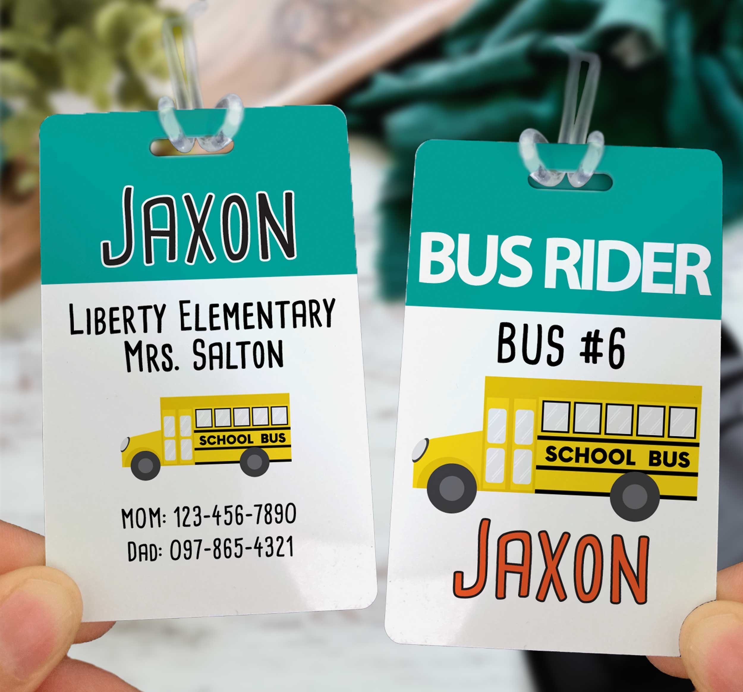 Kids Bag Tag for Backpack, 2.125 x 3.375 inch plastic ID tag, Mode of Transportation Schedule, School and Personal Information tag for child