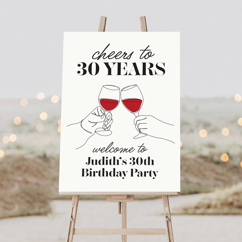 ¡Saludos por 30 años! Letrero de bienvenida para fiesta de cumpleaños, decoración personalizada para la entrada, ideal para fiestas de cumpleaños, cartón pluma o lienzo premium. imagen 7