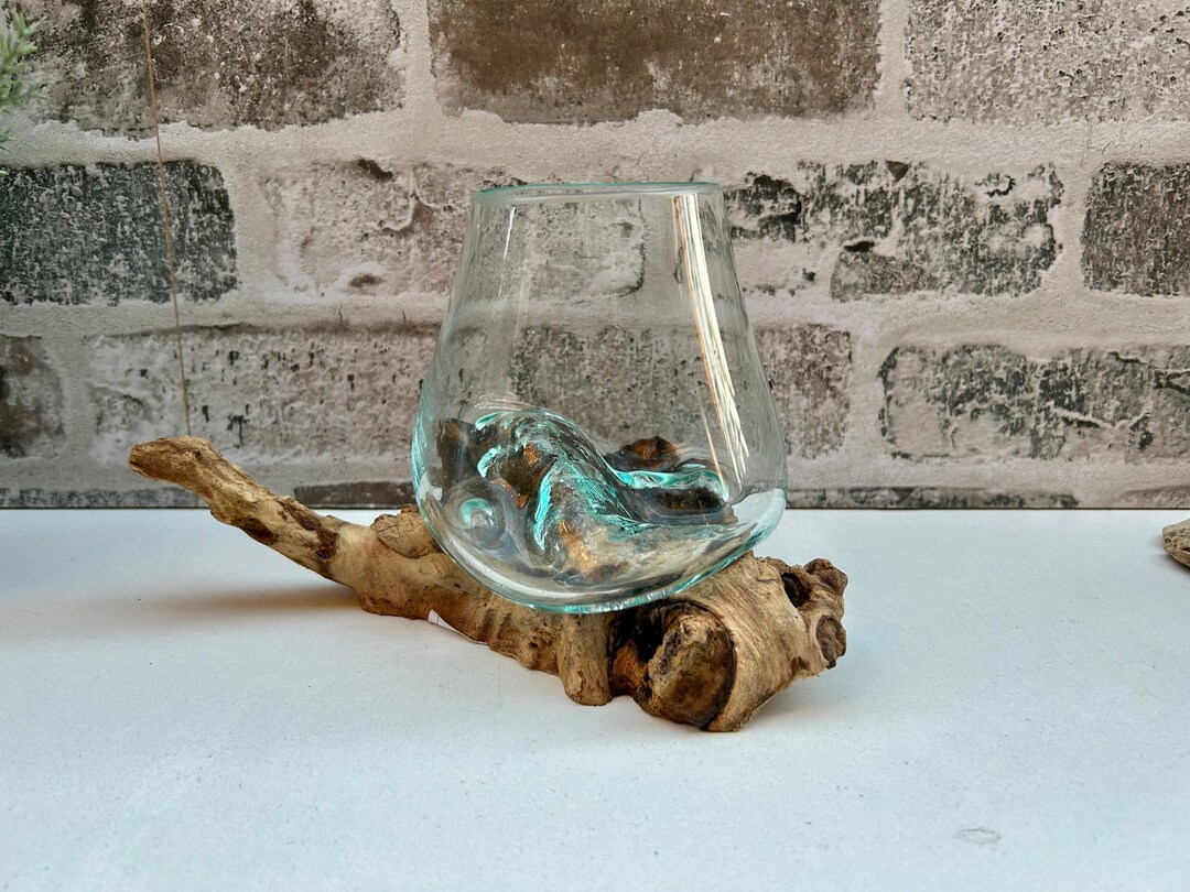 Molten Glass on Driftwood / Molten Glass Bowl / Melted Glass Bowl