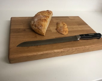 Solid Oak chopping board 40mm thick 425mm x 290mm with end finger grooves