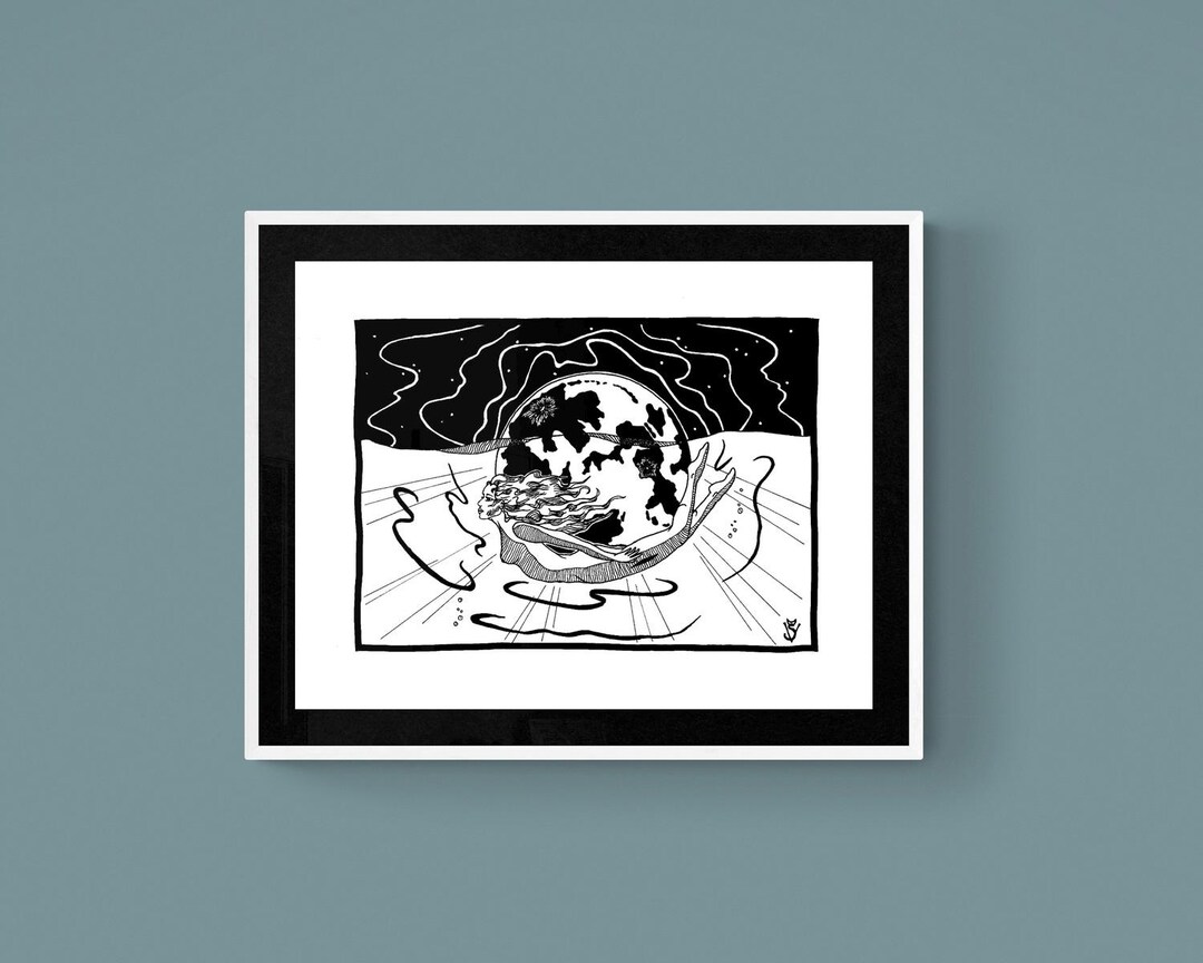 Oceans Moon - Black and White Art Ink Print - Giclee Print - Fine Art ...