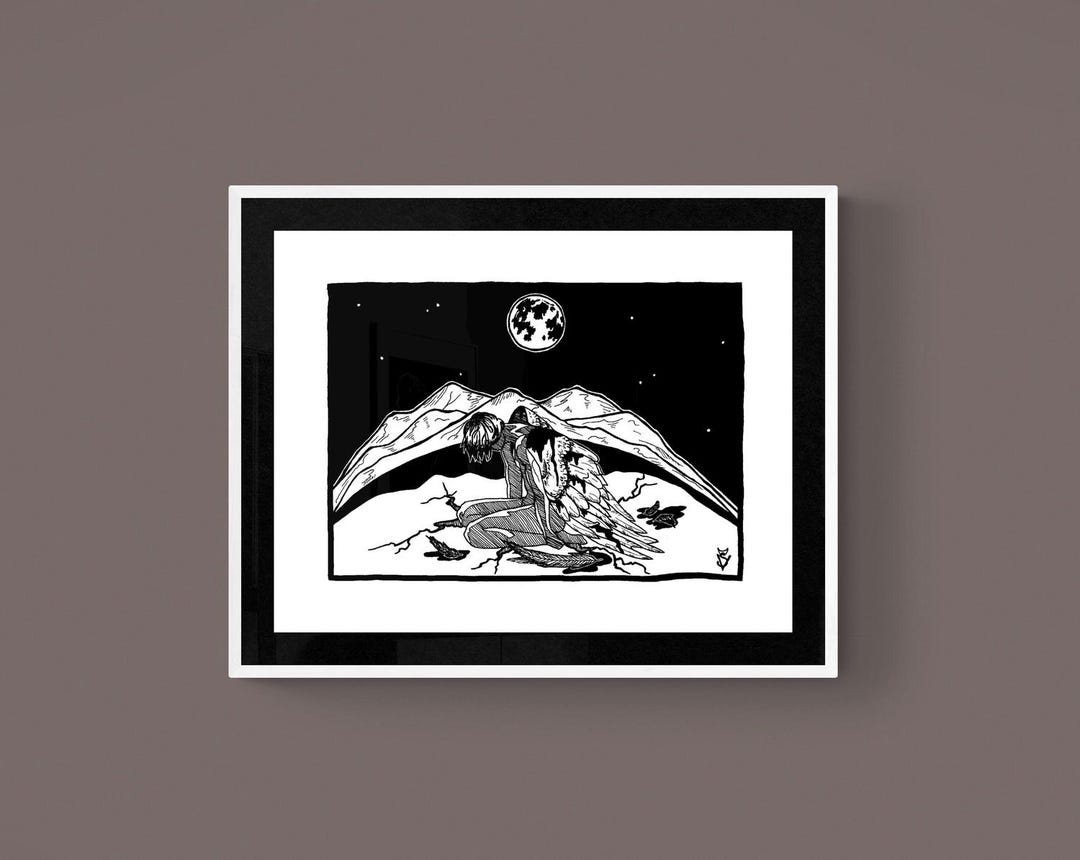 Icarus of Moonlight - Black and White Art Ink Print - Giclee Print ...