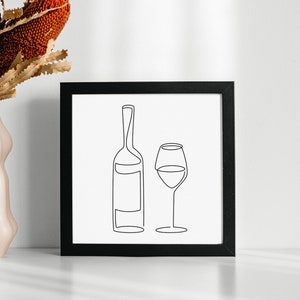 Wine Glass Line Art Printable Wall Art Wine SVG Print Wine Lover Gift Living Room Decor Bottle of Wine One Line Drawing Poster Clipart PNG