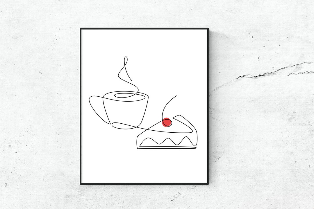 kitchen print, coffee & cake | kitchen prints, wall... Kitchen Wall Art Print Cake Line Art Coffee Cup Print Food Sign Coffee ...