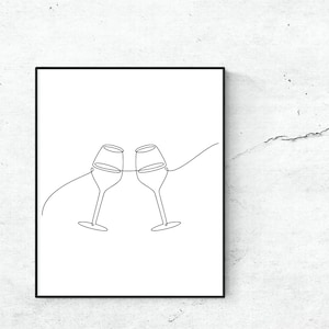 Wine Glass Line Art Printable Wall Art Wine SVG Print Wine Lover Gift Living Room Wall Decor Kitchen Poster Clipart PNG One Line Drawing