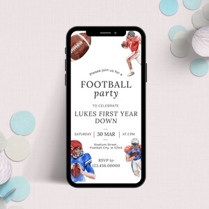 Football First Birthday Evite, Editable Invitation Template , It&#39;s Game Time , Football Digital Invite , Football Party , First Year Down