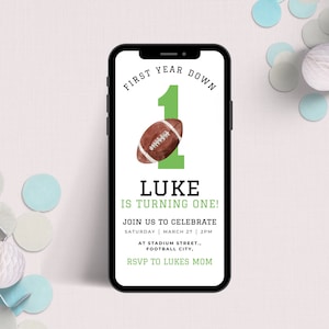 Football First Birthday Evite, Editable Invitation Template , It&#39;s Game Time , Football Digital Invite , Football Party , First Year Down