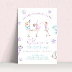 Ice skating birthday party invitations Instant Download ,Editable, Girl Birthday , Skate On Over , Winter Birthday Party ,Winter Theme