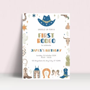 My First Rodeo Invitation Boy, Rodeo Birthday Party , Western Birthday Invite, Boy Rodeo Invite , Editable Template , Western 1St Invitation