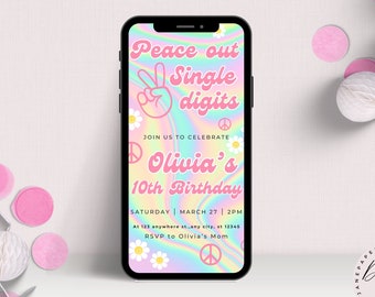Invitación de texto retro de un solo dígito, invitación electrónica del décimo cumpleaños, invitación telefónica canva, invitación editable, invitación digital, décimo cumpleaños