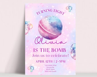 Uitnodiging voor verjaardagsfeestje Bath Bomb, Spa Party Favor Tag (direct downloaden)