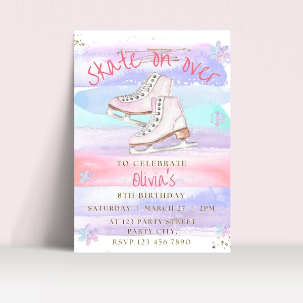 Birthday invitation for girls ice skating, Ice Skating Party, Instant Download Printable Editable, Birthday Invitation Template Printable