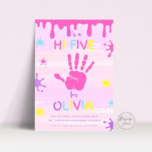 Hi Five-Geburtstagseinladung, High Five-Einladung, Hi Five, Heute bearbeiten, Mädchen 5. Geburtstag zum Ausdrucken, Sofortiger Download
