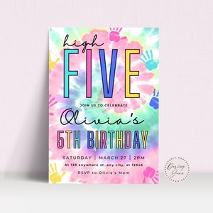 Hi Five Birthday Invite, High Five Invitation , Hi Five 5Th Birthday Invitation,  Printable Hi Five Invitation , Five Year Old Party