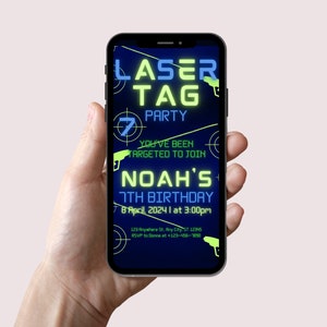 Laser Tag Evite, Editable Mobile Invitation Template , Birthday Party Invitations, Digital Kids Party Invite, Instant Download Evite