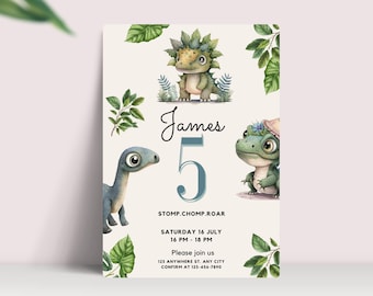 5th Birthday Invitation Boy Dinosaur,  Instant Download , Digital Download , Boys Fifth Birthday , Rex 5Th 6Th 7Th , Invite For Boy