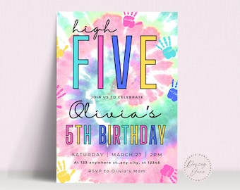 Hi Five Birthday Invite, High Five Invitation , Hi Five 5Th Birthday Invitation,  Printable Hi Five Invitation , Five Year Old Party
