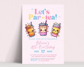 Bubble Tea Birthday Invitation, Girl Party (Instant Download)