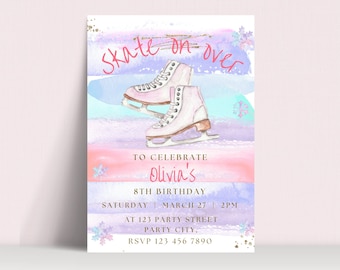 Ice Skating Birthday Invitation, Girls Party (Instant Download)