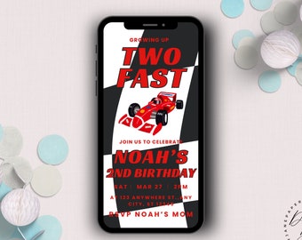 Two Fast Invitation Electronic, Animated, Text Invitation Paperless , Race Car Invite , Two Fast , Boy Racing Second Birthday Invitation