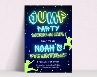 Jungen Geburtstagseinladung Sprung, springen, Hüpfen-Haus-Geburtstag, druckbare Einladungen, Jumping Party, Trampolin-Park-Geburtstags-Einladung